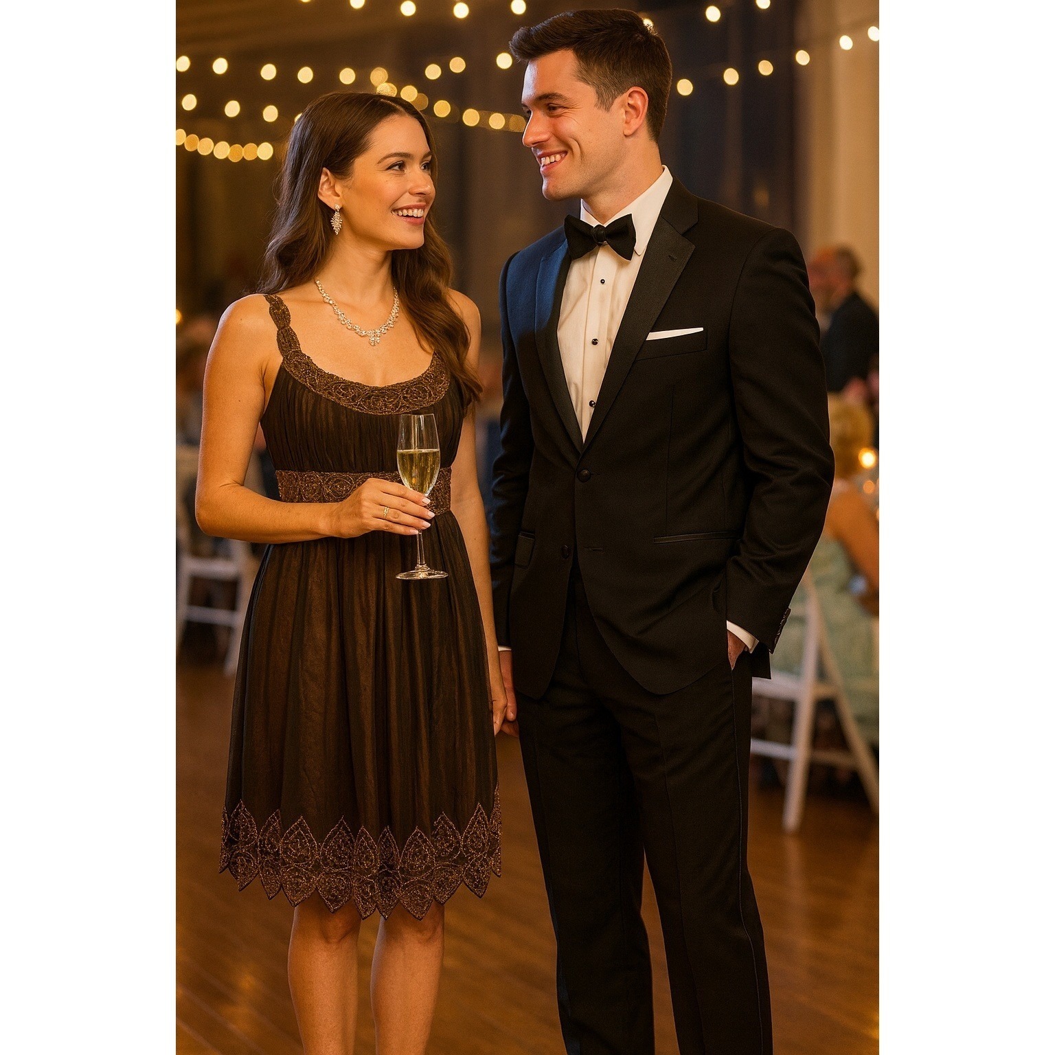 Adrianna Papell 10 Bronze Silk Beaded Party Cocktail Dress Old Hollywood Glam